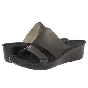 Crocs women’s color block sandals wedge slip on black casual size 6